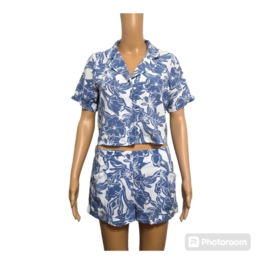 Japna Hawaiian Banana Leaf Print Shorts  Set Womens Size Small